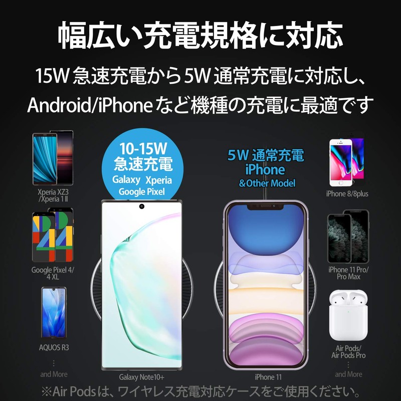 Elecom W-QA10SV Wireless Charger, Qi Compatible, Maximum Output 15W (EPP