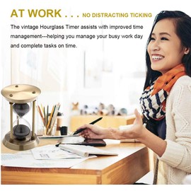 SuLiao Vintage 60 Minute Hourglass Sand Timer, Brass Black Sand Clock Stand, Unique Metal Sand Watch 60 Min, Antique Large 1 Hour Glass Sandglass for Home, Desk, Office Decorative