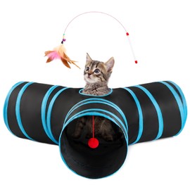 Love's cabin Cat Tunnel Tube Cat Toys 3 Way Collapsible, Self-Luminous Cat Tunnels for Indoor Cats，Kitten Tunnel Bored Cat Play Tunnel with Peek Hole Toy Ball for Cat, Kitty, Kitten, Puppy Grey