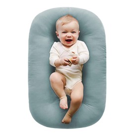 Baby Lounger Pillow,Loevin Baby Lounger for Newborn Soft Organic Cotton Slipcover,Newborn Lounger Co Sleeping Baby Bed for 0-24 Months|Misty Blue