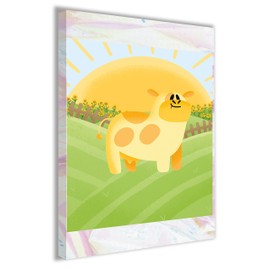 Hippowarehouse Happy Cow - yellow Printed Canvas 21cmx31cm Wall Art Design Classroom Gym Room Home Office DÃƒ©cor
