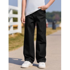 Haloumoning Boys Baggy Jeans Kids Casual Straight Leg Loose Fit Denim Pants with Pockets 5-14 Years Black