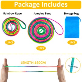 WINKIO 12 Pieces Finger Twist Thread Game Children with Rubber Twist, 11 Pieces Finger Game + 1 Piece Jump Bands (5 m), Rainbow Puzzle Games, Small Gifts for Children Birthday Parties and Campus Games
