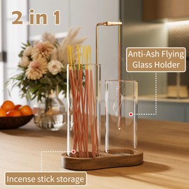 MKLZ 2 in 1 Incense Holder for Sticks with Glass Ash Catcher, Anti-Ash Flying Upside Down Insence Stick Burner, Modern Vertical Inscents-Sticks Holder for Yoga Spa Meditation Home Decor