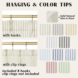 Half Curtains for Windows,20 Inch Length Sheer Linen Cotton Vintage Farmhouse Cafe Curtain for Kitchen