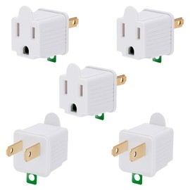 3-Prong to 2-Prong Outlet Adapter 5 Pack - Portable & Polarized 3 Pin to 2 Pin Grounding Converter Socket, Wall Outlet Plug Connector for Electrical, Household, Industrial, ETL Listed, White, 125V/15A