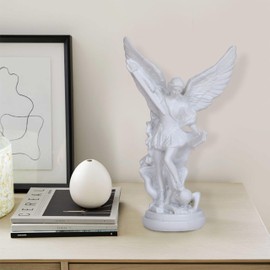 St. Michael San Miguel Arcangel Statue - 5.2in Small White Archangel Michael Statue Collection Catholic Christian Angel Sculpture