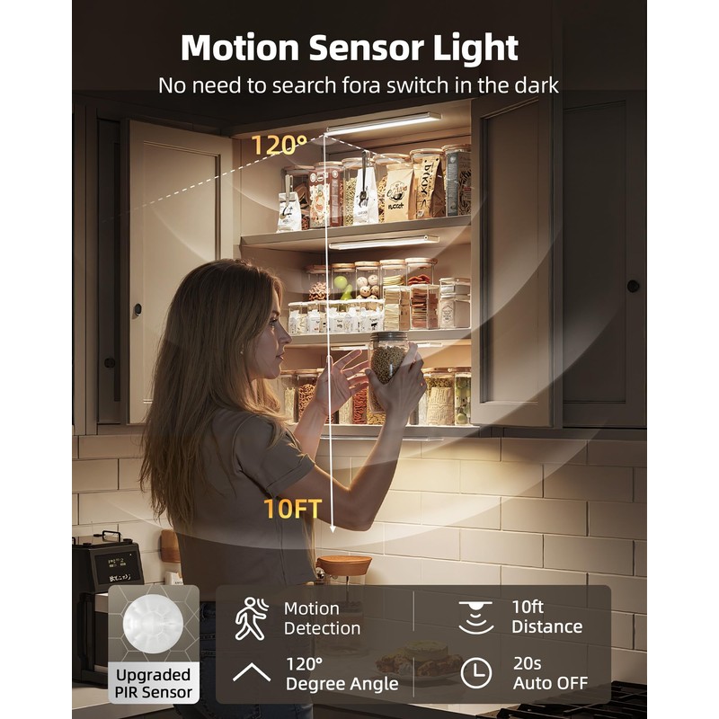 Under Cabinet Lighting, 12inch Rechargeable Motion Sensor Light Indoor, 1800mAh