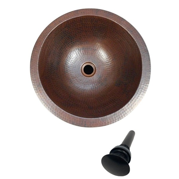 15" Round Copper Bath Sink Drop In or Under Mount Pop-Up Drain Included