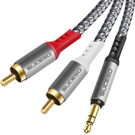 SUCESO SUCESO Phono to 3.5mm Jack Cable 2x RCA to 3.5mm Male Headphone Mini Jack Stereo Audio Y Splitter Red & White Aux Cord Compatible with Hi-Fi Amplifier Speaker Car DJ Controller TV Phone Turntable - 2M