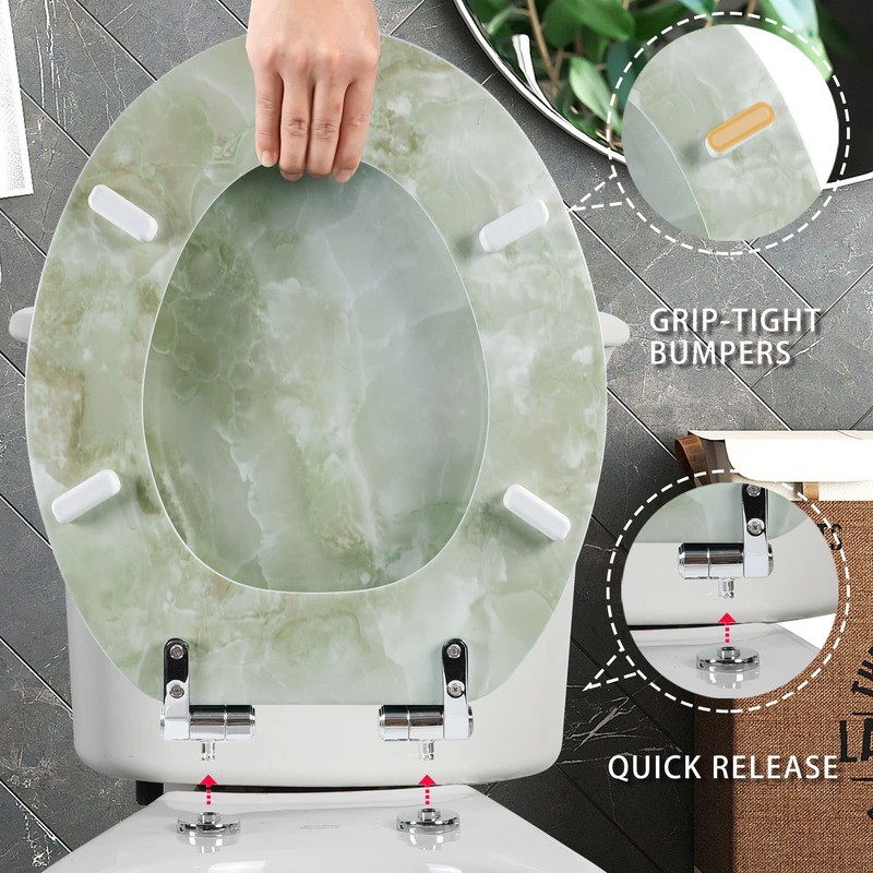 Angel Shield Marble Toilet Seat Durable Molded Wood with Quiet