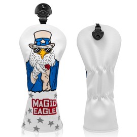 Golf Wood Head Covers Driver Cover 3 Wood Headcover Hybrid Head Covers Embroidery USA Style Magic Eagle Design Golf Club Headcovers Leather Hand-Made Wood Head Covers (for Hybrid(1pcs))