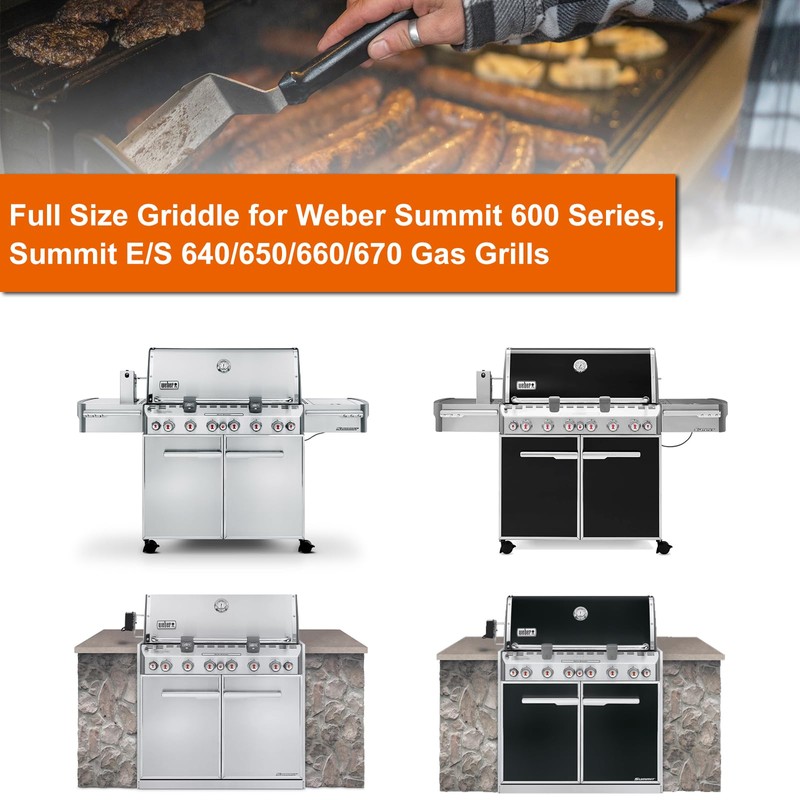 Full-Size Griddle Inserts for Weber Summit 600 Series Grills, Flat