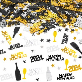 DPKOW Black Gold Silver Happy New Year Confetti New Year Confetti for Party Table Decoration Plastic Holiday Party Supplies Props for New Year Party Favors Decorations Accessories