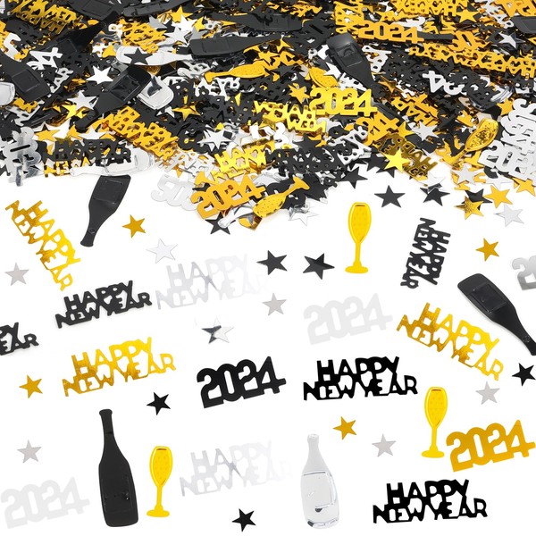 DPKOW Black Gold Silver Happy New Year Confetti New Year