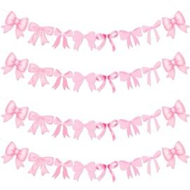 LOONELO Pink Bow Hanging Garlands, 4 Set Paper Cutouts Bowtie Banners, Bow Knot Party Hanging Swirls Streamers Decorations for Girls Coquette Birthday, Wedding, Bridal Shower, Engagement Supplies