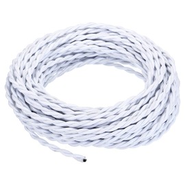 PATIKIL 50 Ft Twisted Cloth Covered Wire, Black UL Listed 18AWG 2-Conductor Vintage Cloth Covered Lamp Cord Replacement Cord for Pendant Light Bulb Industrial DIY Project, White