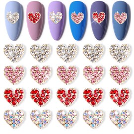 WOKOTO 20 Pcs 3D Heart Nail Charms Gold Nail Heart Charms for Nail Art Jewels Valentines Day Nail Gems and Rhinestones Heart Charms for Nails Heart Nail Art Gems 3D Heart Rhinestones for Nails