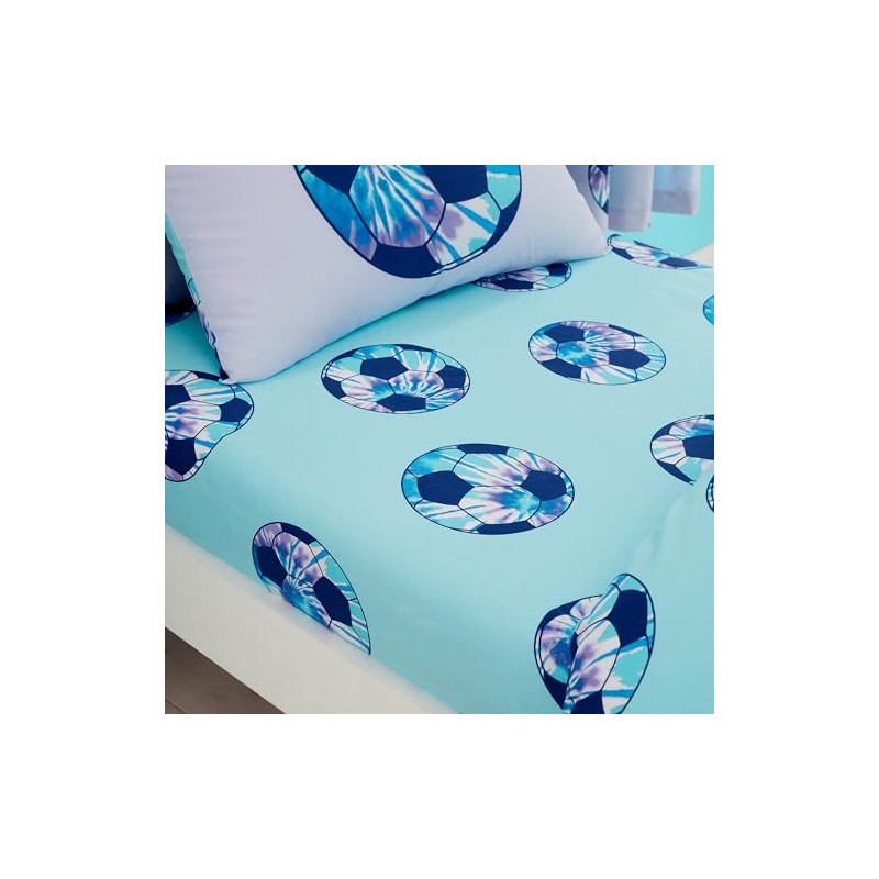 Catherine Lansfield Kids Tie Dye Football Single Fitted Sheet Blue