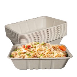 EcoQuality 40oz Disposable Bowls - Rectangular Compostable Sugarcane Fiber Biodegradable Paper Bowls Eco-Friendly Oblong Take Out Food Containers, Food Storage, Microwave Safe, Meal Prep (400 PACK)