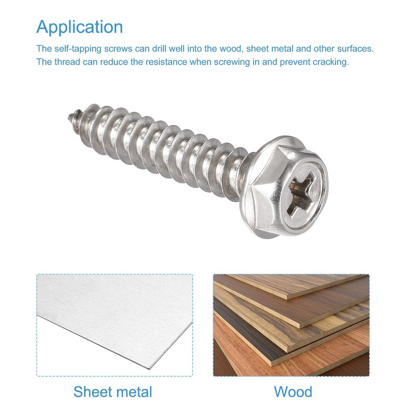 sourcing map Phillips Hex Washer Self Tapping Screws, M5 x