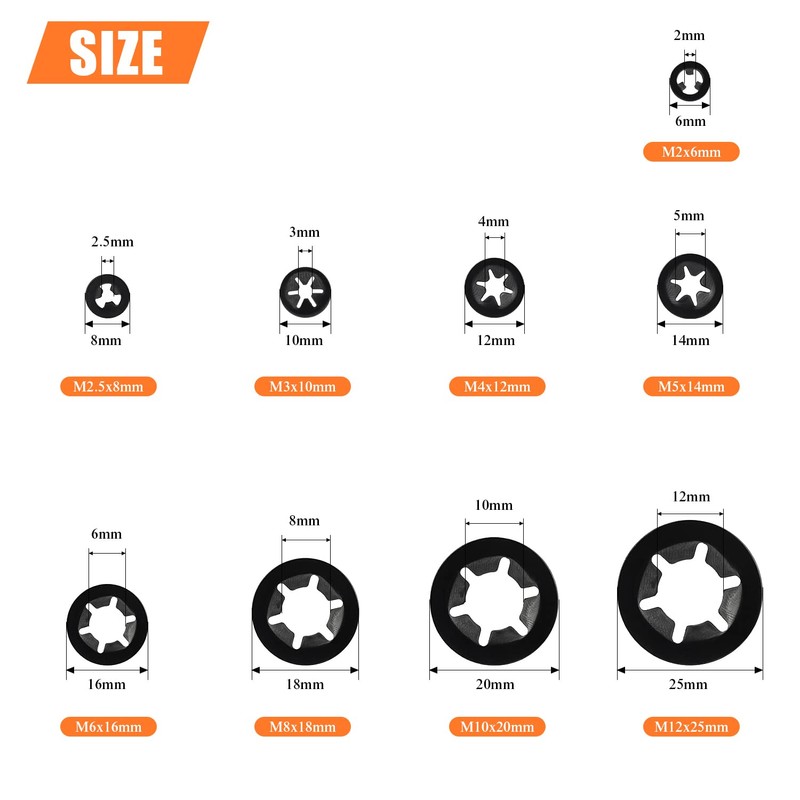 HELIFOUNER 360 Pieces 9 Sizes Internal Tooth Star Lock Washers,