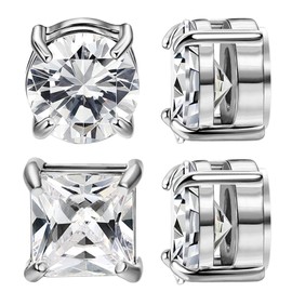 NEWITIN 2 Pairs Stainless Steel Magnetic Stud Earrings for Men Magnetic Earrings Men Clip on Earrings Non Piercing Earrings Unisex CZ Magnetic Earrings Diamond Earrings for Women Men