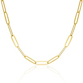 MIORE Women's Necklace Made of 925 Sterling Silver / 18 Carat Yellow Gold Plated Chain Silver Paper Clip Silver Chain 925 Silver Chain Without Pendant Necklace 43 cm Handmade in Italy, Gold