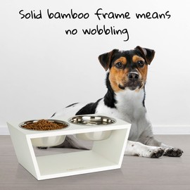 Pawfect Pets Elevated Dog Bowl Stand- 7" Raised Dog Bowl for Medium Dogs. Pet Feeder with Four Stainless Steel Bowls (White)