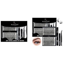 RADIANT by Jackie DIY Eyelash Extensions Kit, 280 Lash Clusters 80D-0.07-D-8-16Mix, Lash Bond and Seal, Lash Remover, Tweezers (80D)