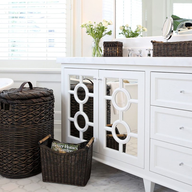 The Basket Lady Long Narrow Pole Handle Wicker Basket, Medium,
