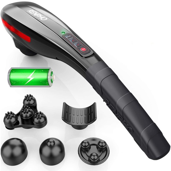 RENPHO Back Massager Handheld, Rechargeable Hand Held Massage for Back, Leg, Foot, Deep Tissue Muscle Massager, Cordless Electric Percussion Body Massager with Portable Design -Black