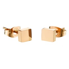 MENDOZZA Women's Stud Earrings Square Stainless Steel Earrings 18K Rose Gold Polished, Stainless Steel