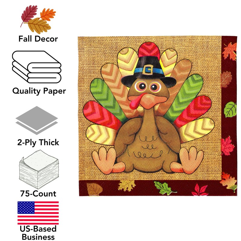 Iconikal Paper Disposable Party Napkins, Dinner Size, Thanksgiving Silly Turkey,