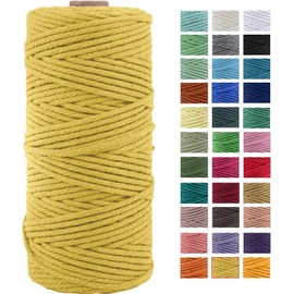 JeogYong Macrame Cord Thick Natural Cotton Cord Yarn Macrame Rope for Wall Hangings, Plant Hangers, DIY Crafts, Home Decorations, Gift Wrapping 3mm x 100m (Yellow)
