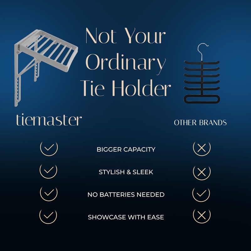 Tie and Scarf Organizer, TieMaster Battery-Free Organizer, Holds 60 Ties