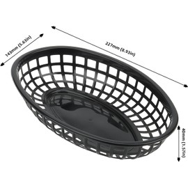 JAPCHET 30 PCS 8.93 x 5.63 x 1.57 Inch Black Fast Food Baskets, Oval Plastic Fast Food Serving Basket, Restaurant Serving Baskets for Burgers, Deli, Sandwiches, Fries