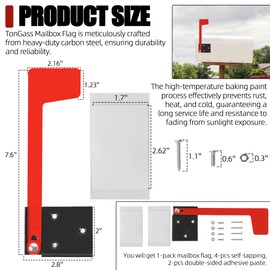TonGass Mailbox Flag Replacement for Wall-Mount and Post-Mount Mailboxes Carbon Steel Professional Mailbox Flag Replacement Kit Red Mailbox Flag for Metal, Brick, Stone, Wood and All Other Surfaces