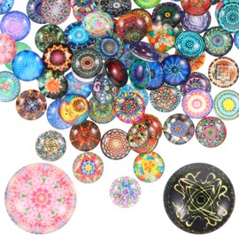 FOMIYES Glass Marbles Glass Marbles Cabochons Round Mosaic Tiles 100pcs Mixed 12mm Mosaic Printed Glass Dome Cabochons Half Round Mosaic Tiles for DIY Crafts Jewelry Making Glass Gems Clear Coasters