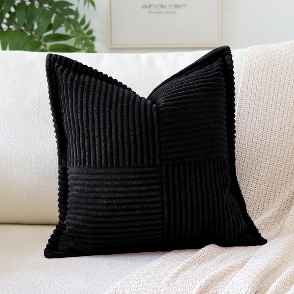 OTOSTAR Striped Corduroy Throw Pillow Covers with Splicing Super Soft