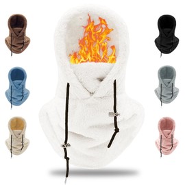 crazy bean Winter Hat Fleece Hood Balaclava Windproof Thermal Scarf Face Cover 3-in-1 for Outdoor Skiing Cycling(White)