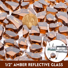 GasSaf 1/2 Inch Fire Glass Reflective Tempered Fireglass Cut Crushed FireGlass for Fire Pit, Fireplace, Replaces Existing Gas Logs & Lava Rocks (20 Pound)(Amber Reflective).