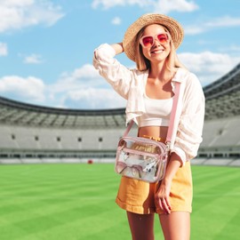 Clear Bag,Stadium Approved Clear Purses For Women Adjustable Shoulder Strap, Concert Bag For Sports Events Game Day,Transparent Bag for Concerts Sports Events Festival (Pink)