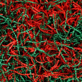 Bobobag 1LB Christmas Crinkle Cut Paper Shred Filler Recyclable Gift Wrap confetti Raffia Grass Shred Paper for Christmas Gift Wrapping Basket Filling Box Filling Party Decor (Red/Green)