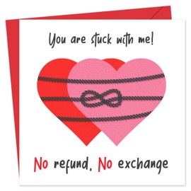 Funny Anniversary Card for Him/Her – "You Are Stuck with Me" – Eco-Friendly 150x150mm – Valentines Card for him, Valentines Card Wife, her, Husband, or Fiancé – Premium 350 GSM – Made in the UK
