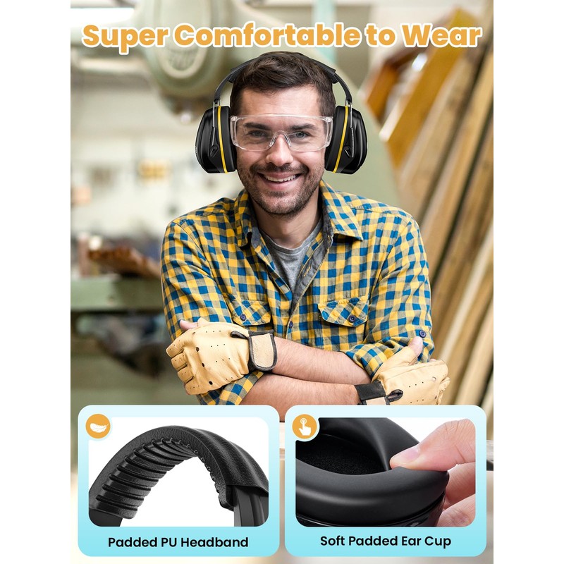 Dr.meter Hearing Protection Ear Muffs, 31dB Noise Reduction Safety Earmuffs