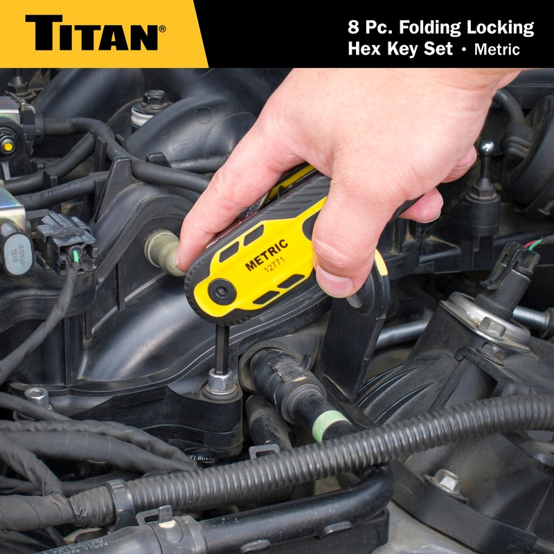 Titan 12771 8-Piece Metric Folding Allen Wrench Set, Locking Hex