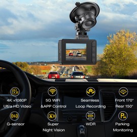 Dash Cam Front Rear, 4K/1080P Dual Channel Dash Cams with 64GB Card, Dash Camera for Cars with 5GHz WiFi, APP Control,2.0" IPS Screen,Night Vision,G-Sensor,170°Wide Angle,Parking Mode,Loop Recording