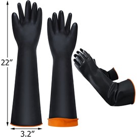 Upgraded 22" Latex Gloves Chemical Resistant Rubber PPE Industrial Safety Work Extra Long Gauntlets Gloves Black Heavy Duty Waterproof Gloves Garden Gloves, Resist Strong Acid, Alkali and Oil 1 Pair