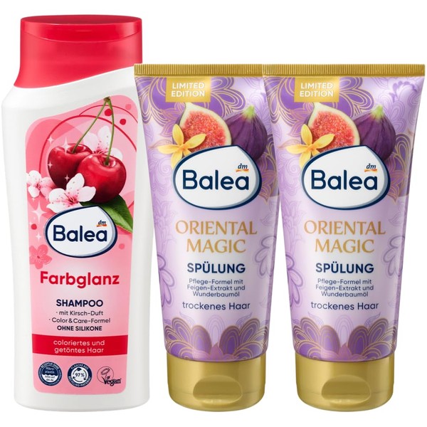 Balea 3er-Set Haarpflege: Shampoo FARBGLANZ Pflege für coloriertes Haar mit